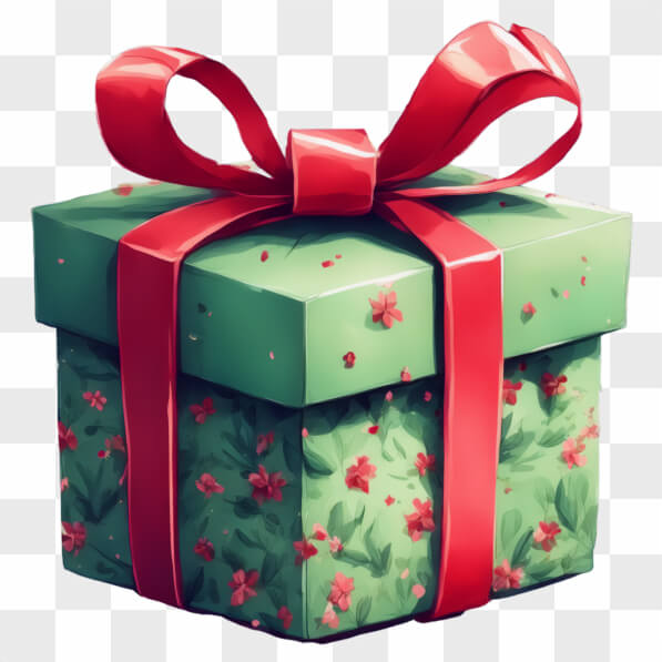 Download Festive Gift Box with Red Bow and Floral Design Cartoons ...