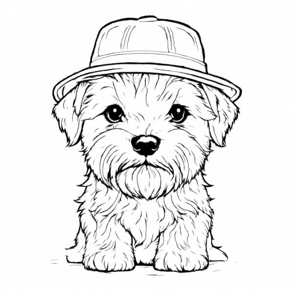 Download Adorable Dog in a Hat Coloring pages Online Creative Fabrica