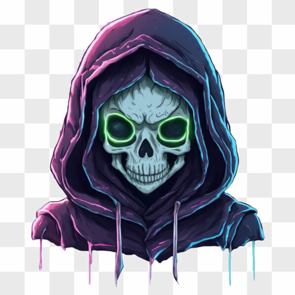 Download Stylized Skull with Glowing Eyes in a Hooded Cloak Cartoons ...