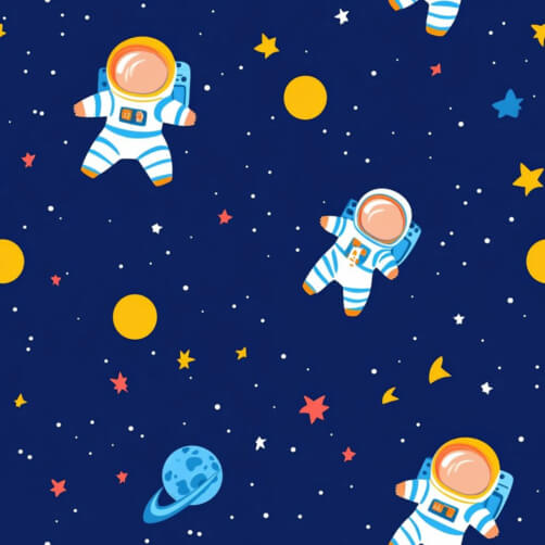 Scena spaziale colorata in stile cartone animato con astronauti thumbnail