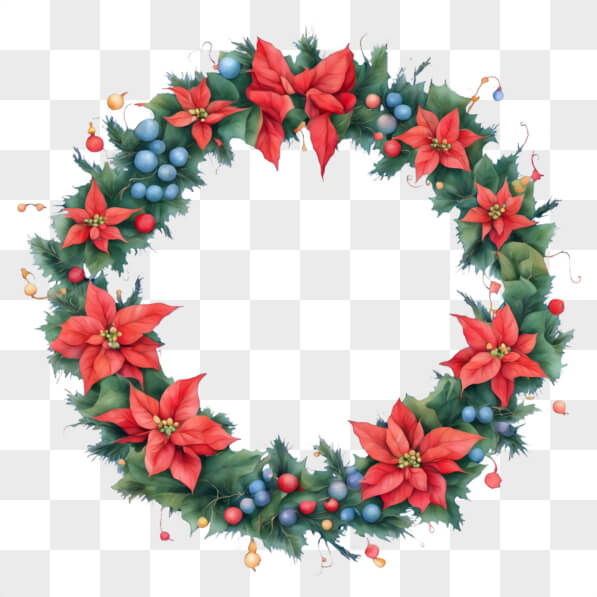 Download Festive Holiday Wreath with Poinsettias and Berries Cartoons ...