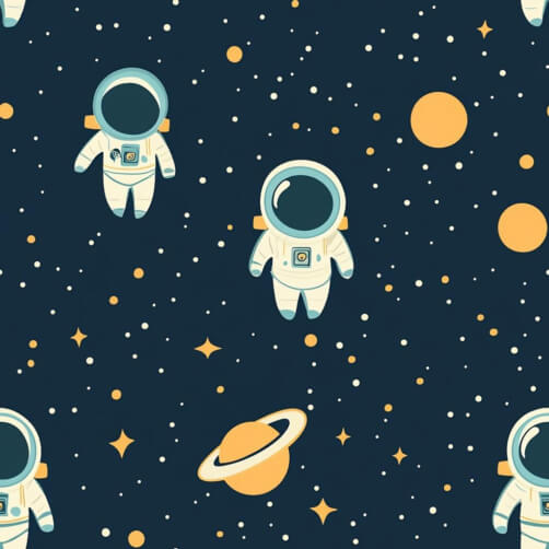 Motivo spaziale giocoso con astronauti e pianeti thumbnail