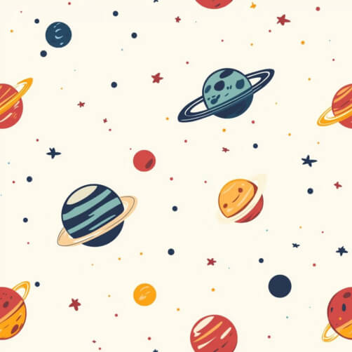 Motivo spaziale bizzarro con pianeti e stelle thumbnail