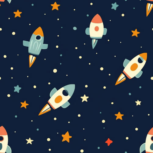 Motivo Spaziale Fantasioso con Razzi e Stelle thumbnail