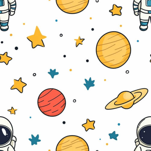 Motivo spaziale fantastico con astronauti e pianeti thumbnail