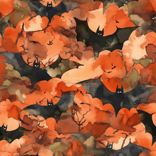 Whimsical Bat Pattern with Orange and Brown Background Whimsical Bat Pattern with Orange and Brown Background thumbnail
