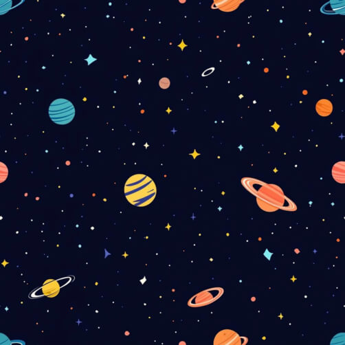Pattern colorato dello spazio esterno con pianeti e stelle thumbnail