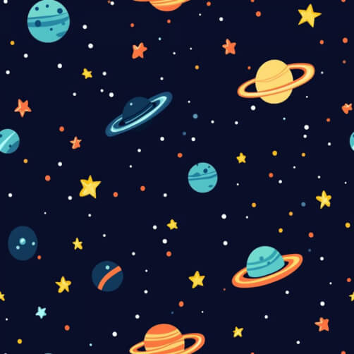 Motivo spaziale colorato con pianeti e stelle thumbnail