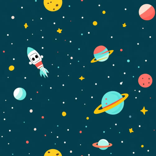 Illustrazione Colorata dello Spazio Esterno con Razzo e Pianeti thumbnail