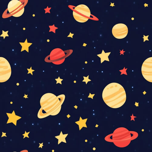 Motivo spaziale colorato con pianeti e stelle thumbnail