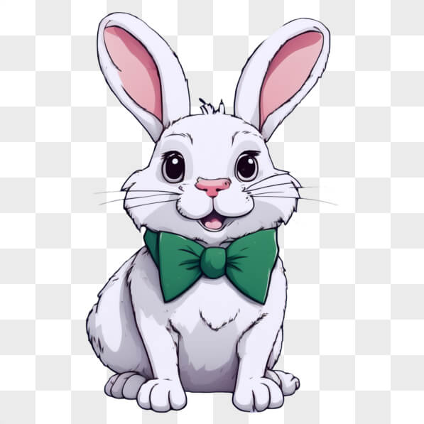 Download Cute white rabbit with a green bow tie Cartoons Online ...