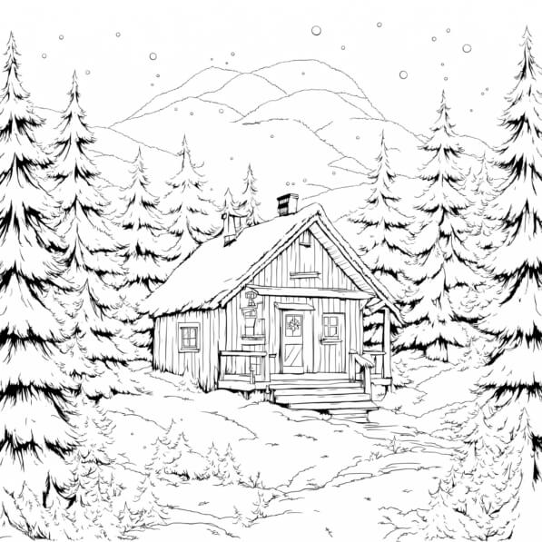 Download Cozy Cabin in a Winter Wonderland Coloring pages Online ...