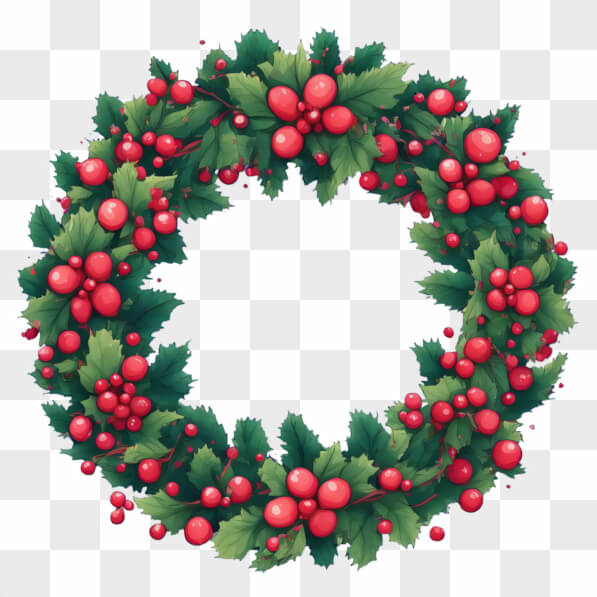 Download Festive Holiday Wreath with Green Leaves and Red Berries ...