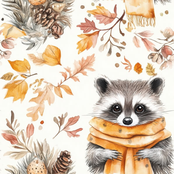 Fall Raccoon Patterns Download Adorable Raccoon in Autumn Attire Patterns Online - Creative ...