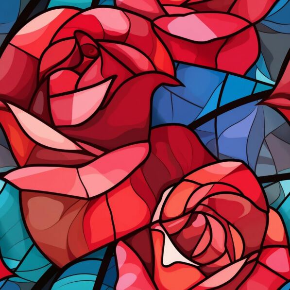 Download Stylized Red Roses with Stained Glass Background Patterns ...