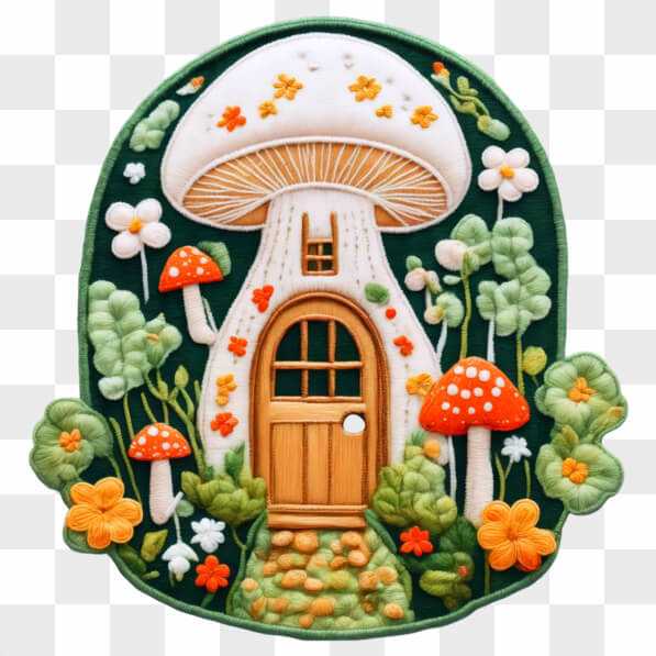 Download Kawaii Mushroom House Embroidery with Colorful Plants and ...