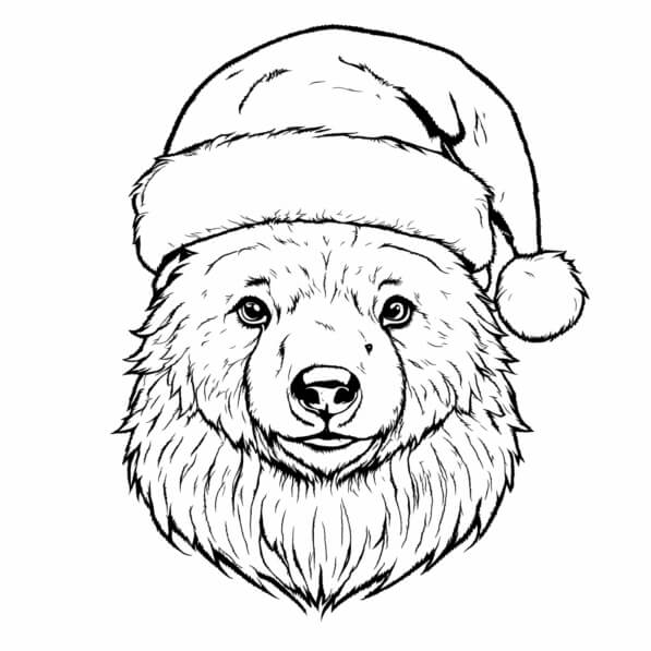 Download Bear in Santa Hat Coloring pages Online - Creative Fabrica