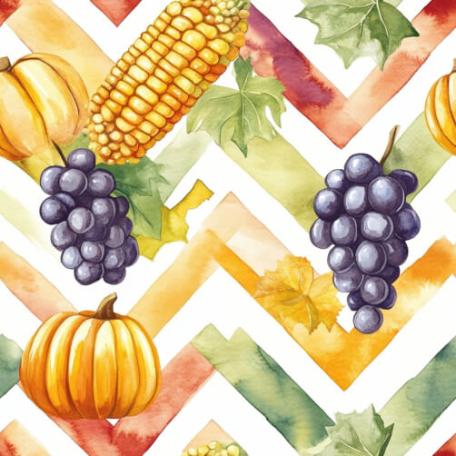Autumn Harvest Pattern with Pumpkins, Corn, and Grapes Autumn Harvest Pattern with Pumpkins, Corn, and Grapes thumbnail