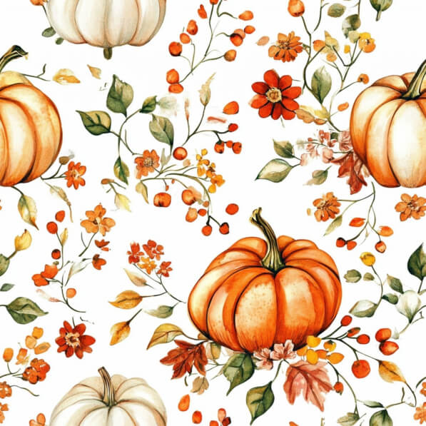 Download Autumn Pumpkins with Flowers and Leaves Patterns Online ...