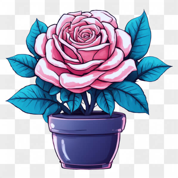 Descarga Rosa Rosa en Maceta Azul Cartoons En Línea - Creative Fabrica