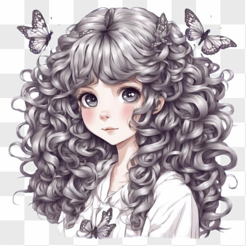 Personagem Fantástico com Cabelo Cacheado Prateado e Borboletas Planos de Fundo Personagem Fantástico com Cabelo Cacheado Prateado e Borboletas Planos de Fundo thumbnail