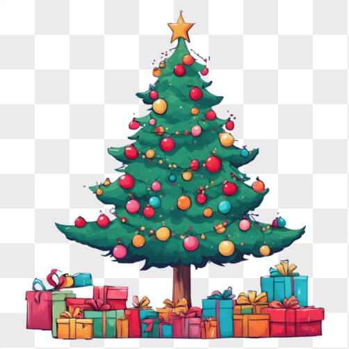 Árvore de Natal Festiva com Enfeites Coloridos e Presentes Árvore de Natal Festiva com Enfeites Coloridos e Presentes thumbnail