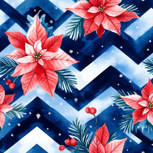 Holiday Pattern with Poinsettias and Zigzag Stripes Holiday Pattern with Poinsettias and Zigzag Stripes thumbnail