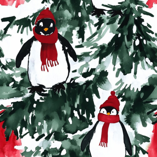Festive Penguins on Christmas Trees Festive Penguins on Christmas Trees thumbnail