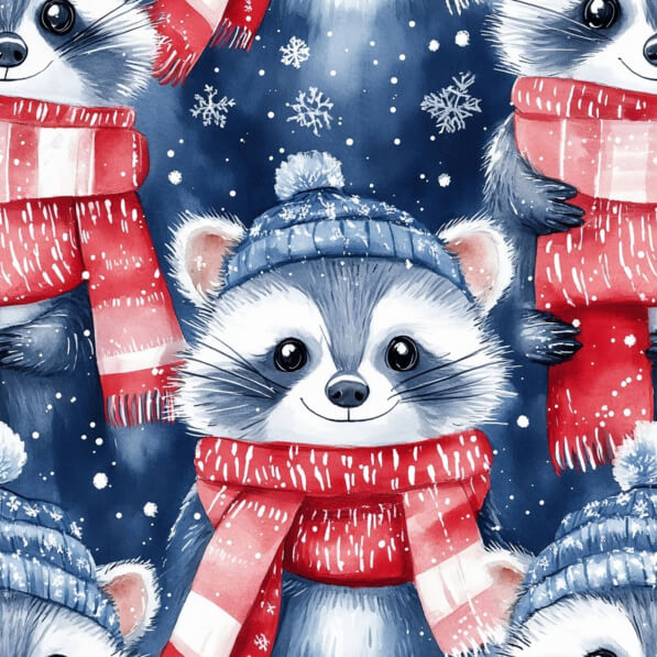Winter Racoon Project Download Playful Raccoons in Winter Attire Patterns Online - Creative ...