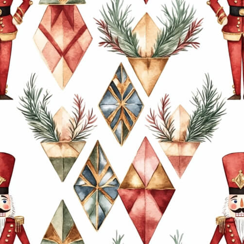 Holiday Pattern with Nutcracker Soldiers and Geometric Shapes thumbnail