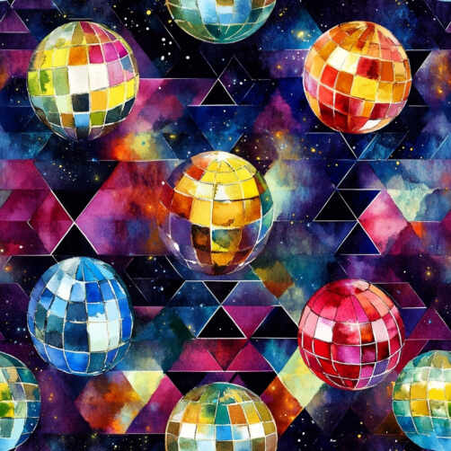 Colorful Disco Balls Against Cosmic Background thumbnail