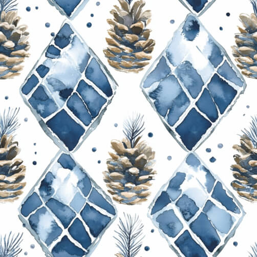 Watercolor Pattern of Pine Cones and Diamonds thumbnail