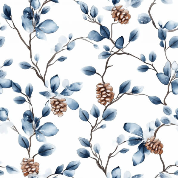 Download Watercolor Floral Pattern with Blue Leaves and Pine Cones ...