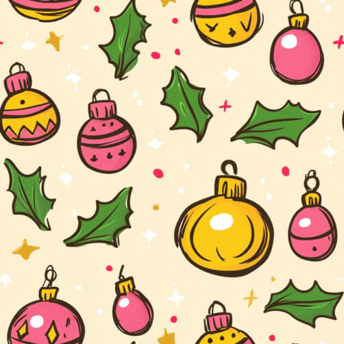 Colorful Christmas Ornaments and Holly Leaves Pattern Colorful Christmas Ornaments and Holly Leaves Pattern thumbnail