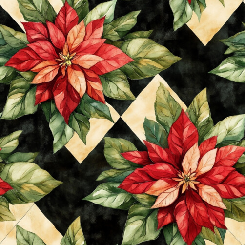 Poinsettia Pattern on Black Background thumbnail