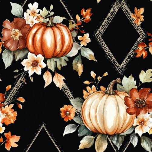 Autumn Floral Pattern with Pumpkins thumbnail