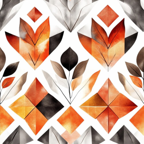 Geometric Leaf Pattern in Orange and Gray thumbnail
