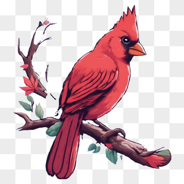 Download Stylized Red Cardinal on Branch Cartoons Online - Creative Fabrica