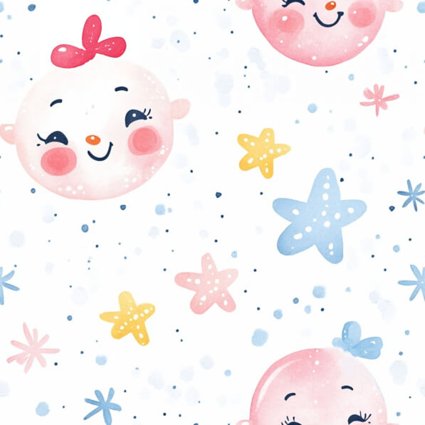 Download Whimsical Baby Faces with Stars Patterns Online Creative Fabrica