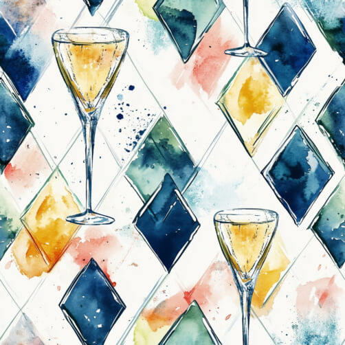 Colorful Watercolor Pattern with Champagne Glasses thumbnail