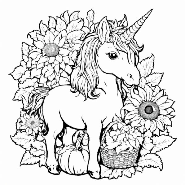 Download Unicorn Surrounded by Flowers Coloring pages Online - Creative ...