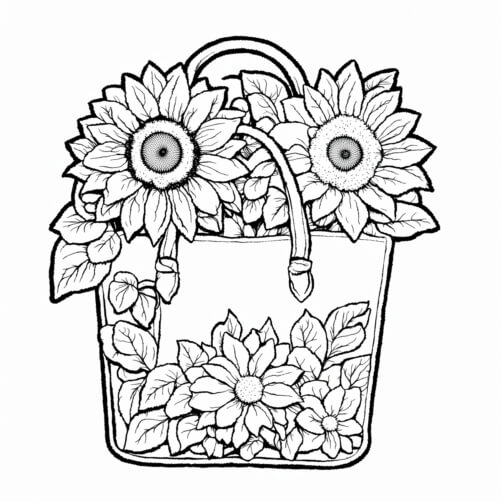 Illustration einer Tasche, gefüllt mit Sonnenblumen und Blumen Hintergründe thumbnail