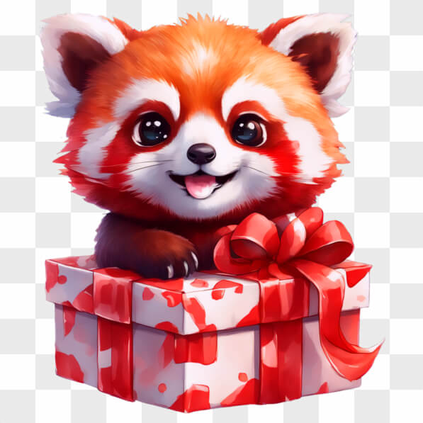 Download Kawaii Red Panda on a Gift Box Kawaii Online - Creative Fabrica