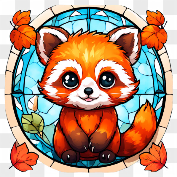 descarga-personaje-de-panda-rojo-kawaii-con-fondo-de-vidrio-de-colores