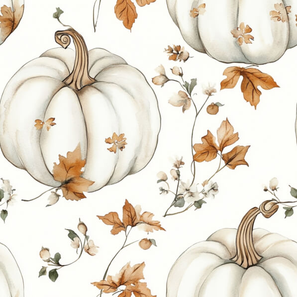 Download White Pumpkins with Autumn Leaves and Flowers Patterns Online ...