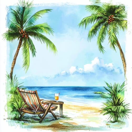 Download Tropical Beach Scene with Palm Trees and Lounge Chair ...