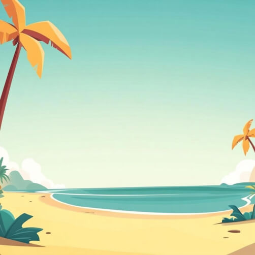 Download Tropical Beach Scene with Palm Trees and Colorful Flowers ...