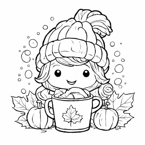 Printable Fall Characters Download Cheerful Character with Fall Decorations Coloring pages Online ...