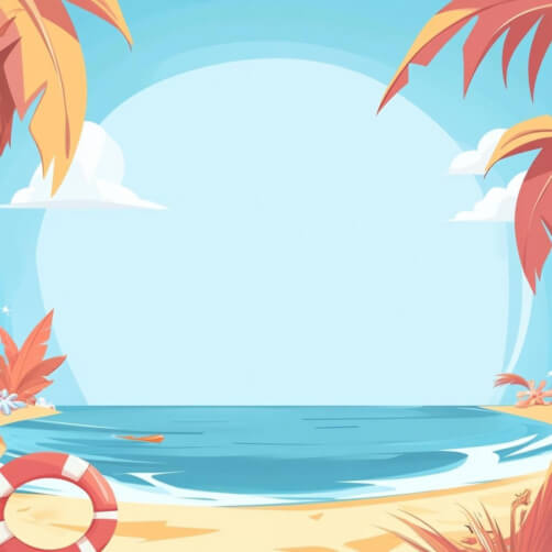 Download Tropical Beach Scene with Palm Trees and Colorful Flowers ...