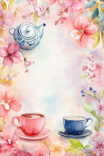 Baixe Conjunto de Chá em Aquarela com Acentos Florais Backgrounds ...